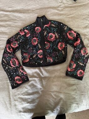Anthropologie Maeve Floral Embroidered Sequin Sweater Jacket